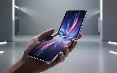 Schlankes, aufgeklapptes Falt-Smartphone mit breitem Bildschirm, in einer Hand vor unscharfem, modernem Hintergrund. - Foto: über boerse-global.de