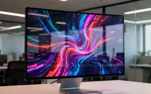 Nahaufnahme eines modernen, hochauflösenden Computermonitors mit lebendigen abstrakten Grafiken in einem professionellen Umfeld. - Foto: über boerse-global.de
