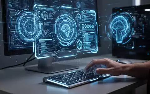 Stilisierte Darstellung eines Computerbildschirms mit KI-gestützter Systemdiagnose, Hand auf Tastatur, symbolisiert PC-Einblicke. - Foto: über boerse-global.de