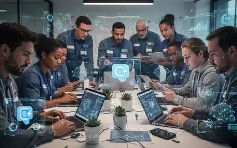 Freiwillige und öffentliche Bedienstete in einem Workshop, die an Laptops und Tablets arbeiten und KI-Tools wie ChatGPT für Produktivität lernen. - Foto: über boerse-global.de