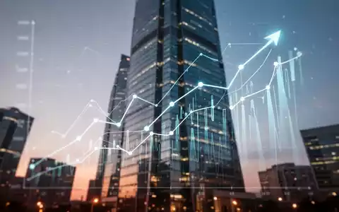 Eine leuchtende digitale Grafik zeigt finanzielles Wachstum über einer verschwommenen Skyline eines Finanzviertels bei Sonnenuntergang. - Foto: über boerse-global.de