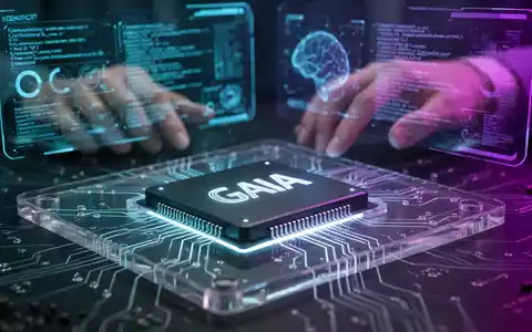 Ein stilisierter KI-Chip, möglicherweise mit der Aufschrift 'GAIA', auf einer transparenten Leiterplatte, mit holografischen Diagnosedaten im Hintergrund. - Foto: über boerse-global.de