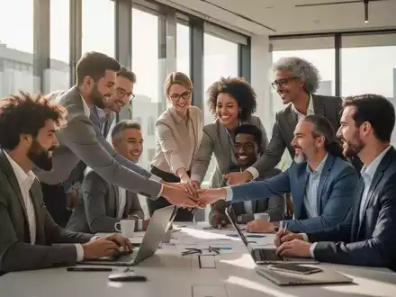 Eine vielfältige Gruppe von Fachkräften arbeitet in einem modernen deutschen Büro zusammen, symbolisiert die Integration ausländischer Arbeitskräfte. - Foto: über boerse-global.de