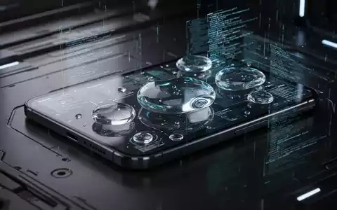 Nahaufnahme eines modernen Smartphone-Bildschirms mit futuristischem Betriebssystem-Interface und leuchtenden, flüssigen Glasgrafiken. - Foto: über boerse-global.de