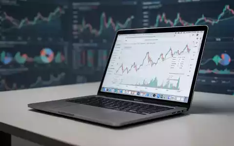 Aufbereiteter Laptop, vermutlich MacBook Air, offen auf Schreibtisch mit unscharfem Finanzhintergrund, symbolisiert erschwingliche Technik. - Foto: über boerse-global.de