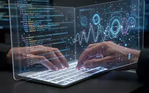 Entwicklerhände tippen auf Tastatur, Codezeilen und Datenvisualisierungen auf Bildschirm projiziert. - Foto: über boerse-global.de