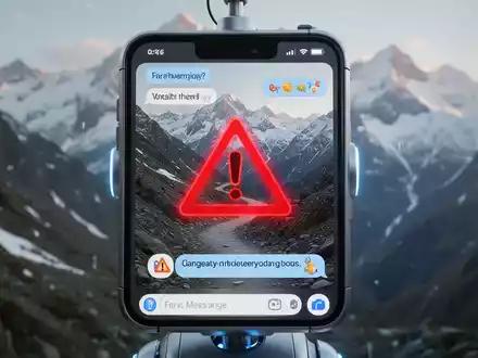 Chatbot-Oberfläche mit gefährlichem Bergpfad und Warnsymbol, das irreführende KI-Ratschläge in schneebedeckter Berglandschaft darstellt. - Foto: über boerse-global.de