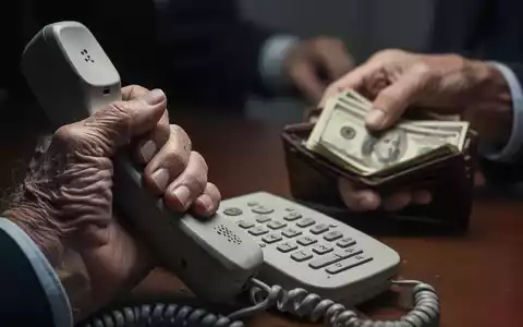Eine Nahaufnahme der Hand einer älteren Person, die ein Telefon hält, mit einer verschwommenen Hand, die nach einem Portemonnaie greift. - Foto: über boerse-global.de
