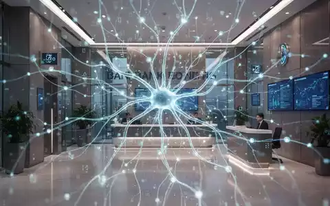 Leuchtendes, abstraktes neuronales Netzwerk ĂŒber modernem Bankinterieur, symbolisiert KI-Integration im europĂ€ischen Bankwesen. - Foto: ĂŒber boerse-global.de