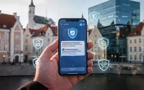 Nahaufnahme einer Hand, die ein Smartphone mit einer betrügerischen Bankbenachrichtigung hält, überlagert von digitalen Sicherheitssymbolen. - Foto: über boerse-global.de