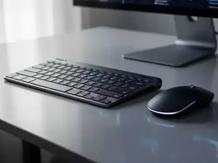 Moderne kabellose Tastatur und Maus auf einem minimalistischen Schreibtisch, die ihr schlankes Design und die High-Tech-Ästhetik betonen. - Foto: über boerse-global.de