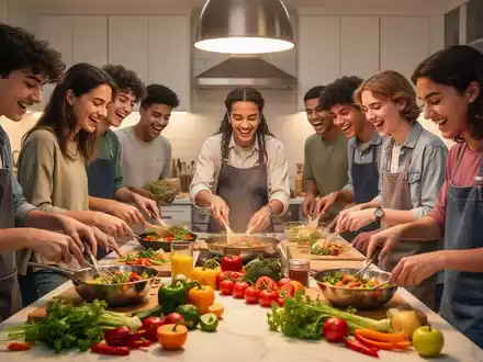 Junge Erwachsene der Generation Z kochen gemeinsam in einer modernen Küche, umgeben von frischen Zutaten. - Foto: über boerse-global.de