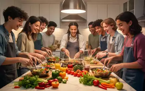 Junge Erwachsene der Generation Z kochen gemeinsam in einer modernen Küche, umgeben von frischen Zutaten. - Foto: über boerse-global.de