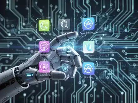Eine Hand interagiert mit einem holografischen Bildschirm, der App-Symbole zeigt, symbolisiert digitale Updates und KI-Transparenz im Android-Ökosystem. - Foto: über boerse-global.de