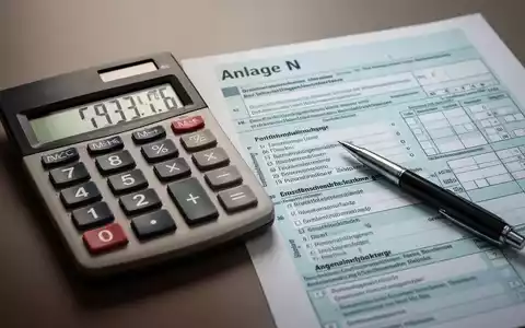 Ein Taschenrechner zeigt Zahlen neben einem deutschen Steuerformular (Anlage N) mit einem Stift, der Finanzplanung symbolisiert. - Foto: über boerse-global.de