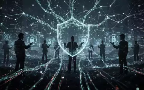 Leuchtendes neuronales Netz mit digitalen Datenströmen über einer dunklen, abstrakten digitalen Landschaft. Silhouetten interagieren mit holografischen Schnittstellen, symbolisieren KI-Betrug und Cybersicherheit. - Foto: über boerse-global.de