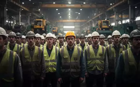Arbeiter in einer Fabrikhalle, die sich angespannt versammeln, um gegen Unternehmensentscheidungen zu protestieren. - Foto: über boerse-global.de
