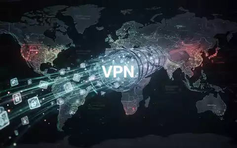 Leuchtender, abstrakter VPN-Tunnel mit Datenpaketen, überlagert auf digitaler Weltkarte, symbolisiert Online-Privatsphäre und Sicherheit. - Foto: über boerse-global.de