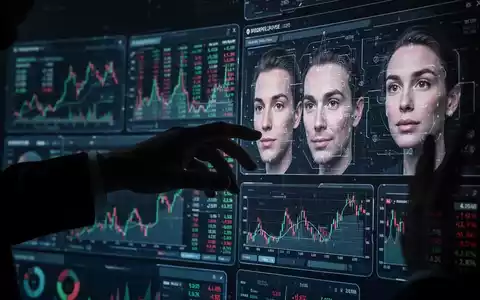 Eine schattenhafte Hand interagiert mit mehreren digitalen Bildschirmen, die betrügerische Finanzdaten und Deepfake-Bilder zeigen, als Symbol moderner Betrugstaktiken. - Foto: über boerse-global.de