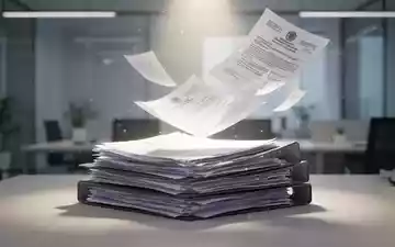 Ein Stapel Dokumente oder Akten, die von einem hellen Licht teilweise beleuchtet werden, wobei einige Papiere wegschweben. - Foto: über boerse-global.de