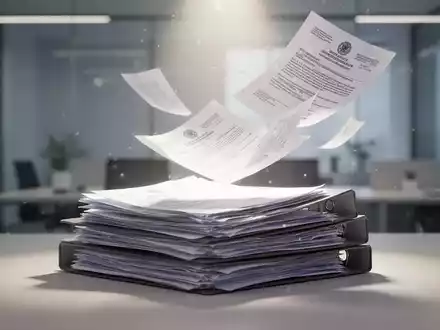 Ein Stapel Dokumente oder Akten, die von einem hellen Licht teilweise beleuchtet werden, wobei einige Papiere wegschweben. - Foto: über boerse-global.de