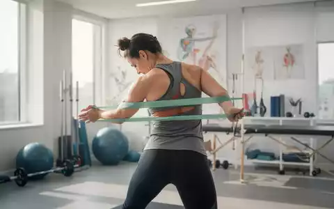 Eine Person führt eine sanfte Dehnübung mit einem Widerstandsband in einem modernen Physiotherapie-Studio aus. - Foto: über boerse-global.de