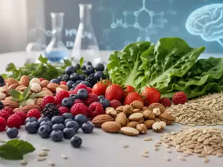 Eine Nahaufnahme einer Auswahl an frischen, gesunden Lebensmitteln wie Beeren, Nüssen und grünem Blattgemüse, die personalisierte Ernährung symbolisieren. - Foto: über boerse-global.de