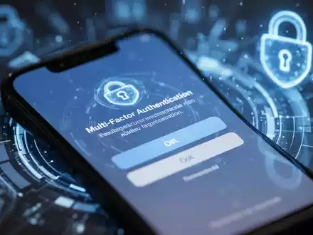 Ein Smartphone-Bildschirm zeigt eine Multi-Faktor-Authentifizierungsabfrage, mit unscharfem Hintergrund digitaler Sicherheitsgrafiken. - Foto: über boerse-global.de