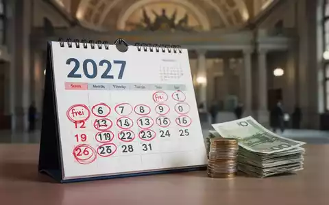 Ein Kalenderblatt für 2027 mit markierten freien Tagen und daneben ein kleiner Stapel Münzen, der 'Zeit statt Geld' symbolisiert. - Foto: über boerse-global.de