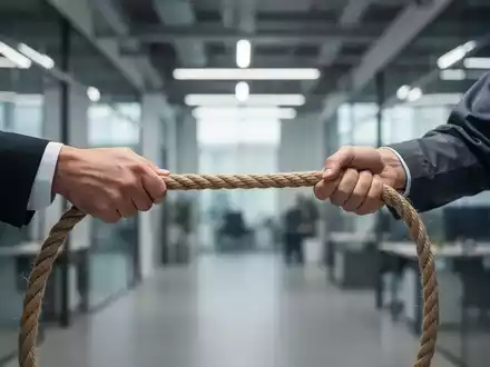 Zwei Hände, eine im Anzugärmel und eine in Arbeitskleidung, ziehen an einem Seil, was Spannung symbolisiert. - Foto: über boerse-global.de