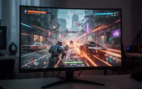 Nahaufnahme eines Gaming-Monitors mit einem bunten Videospiel, Spiegelungen eines dunklen Raums sichtbar. - Foto: über boerse-global.de