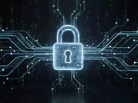 Abstrakte Darstellung von Cybersicherheit mit leuchtenden Datenströmen, die auf ein digitales Schloss zulaufen, als Symbol für Datenschutz und Bedrohungen. - Foto: über boerse-global.de