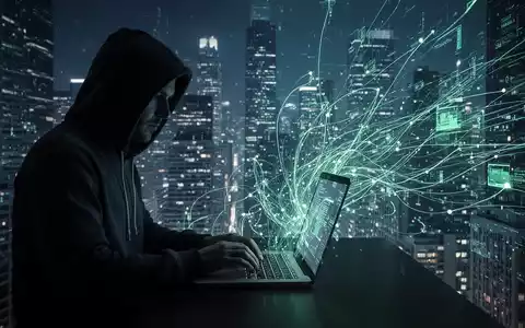 Eine Schattenfigur nutzt ein Laptop, aus dem leuchtende Datenlinien in eine digitale Stadtlandschaft ragen, was verstecktes Tracking symbolisiert. - Foto: über boerse-global.de