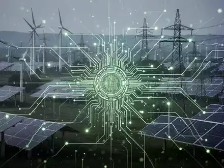 Ein stilisiertes Netzwerk von Datenlinien verbindet Energieinfrastruktur mit einem digitalen Hauptbuch und symbolisiert ESG-Prüfung und Datenkomplexität. - Foto: über boerse-global.de