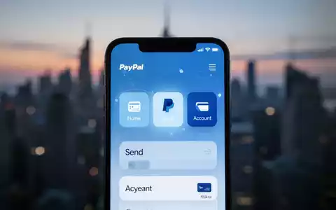 Smartphone-Bildschirm mit neuer PayPal-App und den Tabs 'Home', 'Senden' und 'Konto', vor unscharfem Stadt-Hintergrund. - Foto: über boerse-global.de