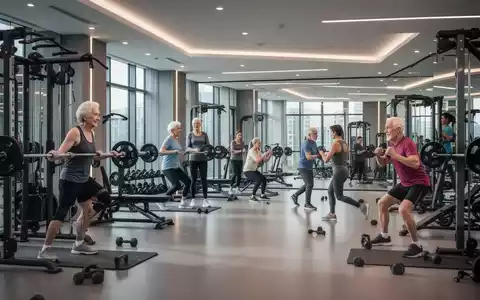 Ein modernes Fitnessstudio mit Mitgliedern unterschiedlichen Alters, die an Geräten trainieren, darunter auch Senioren beim Krafttraining. - Foto: über boerse-global.de