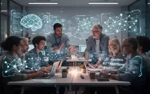 Erwachsene lernen in einem modernen Klassenzimmer mit holografischen KI-Projektionen und digitalen Schnittstellen. - Foto: über boerse-global.de