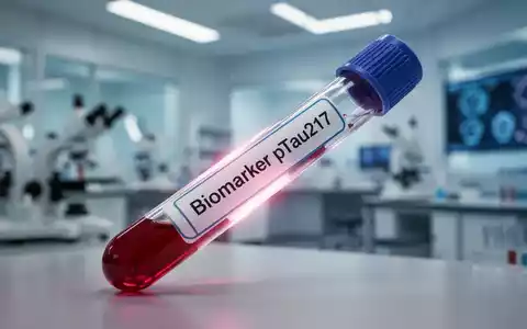 Nahaufnahme eines Blutprobenröhrchens mit der Aufschrift „Biomarker pTau217“ in einem medizinischen Labor. - Foto: über boerse-global.de