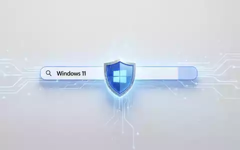 Minimalistische, leuchtend blaue Windows 11-Suchleiste mit digitalem Privatsphäre-Schild, Symbol für optimierte Suche und Nutzerkontrolle. - Foto: über boerse-global.de