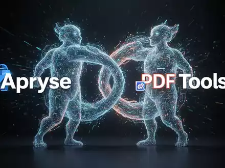 Zwei abstrakte digitale Entitäten, Apryse und PDF Tools, verschmelzen und verflechten sich, symbolisieren eine Übernahme. - Foto: über boerse-global.de