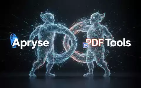 Zwei abstrakte digitale Entitäten, Apryse und PDF Tools, verschmelzen und verflechten sich, symbolisieren eine Übernahme. - Foto: über boerse-global.de