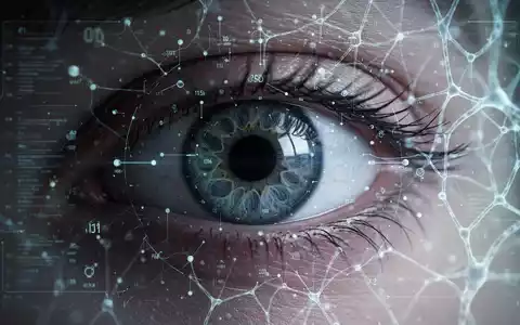 Ein Nahaufnahme eines Auges mit digitalen Überlagerungen, die medizinische Daten und ein neuronales Netzmuster darstellen. - Foto: über boerse-global.de