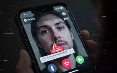 Nahaufnahme eines Smartphone-Bildschirms mit einem FaceTime-Anruf und einer Banking-App, die eine Warnung anzeigt, um Betrug darzustellen. - Foto: über boerse-global.de