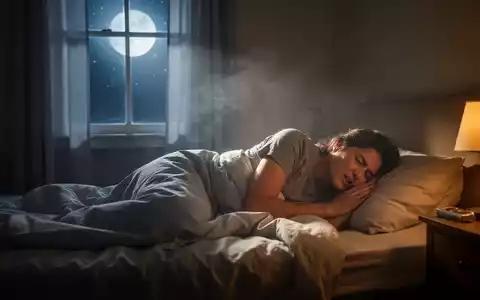 Eine Person wälzt sich unruhig in einem Bett, mit dem Gesicht vom Betrachter abgewandt, während Mondlicht durch ein Fenster fällt. - Foto: über boerse-global.de