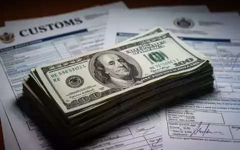 Ein Stapel US-Dollar-Banknoten mit unscharfen Zollformularen und Regierungsdokumenten im Hintergrund, der Zollrückzahlungen darstellt. - Foto: über boerse-global.de