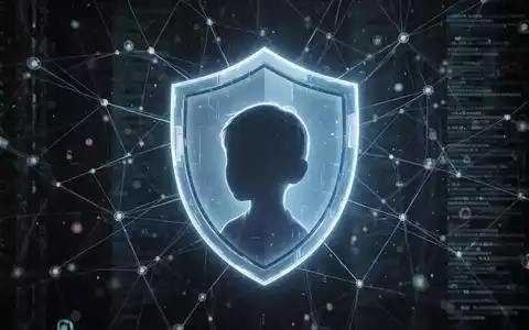 Ein stilisiertes, leuchtendes digitales Schild schützt den Kopf eines Kindes, überlagert von einem Netz aus Datenströmen. - Foto: über boerse-global.de