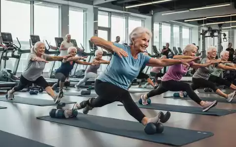 Senioren trainieren auf Yogamatten in einem hellen Fitnessstudio und führen Kernübungen durch, um die Muskeln zu stärken. - Foto: über boerse-global.de