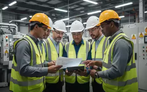 Sicherheitsexperten in Schutzwesten und Helmen bei einer Inspektion in einer Industrieanlage, überprüfen Dokumente auf einem Tablet. - Foto: über boerse-global.de