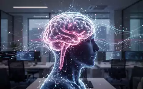 Eine stilisierte Darstellung eines menschlichen Kopfes mit einem leuchtenden neuronalen Netzwerk und digitalen Datenströmen, die kognitive Verbesserung symbolisieren. - Foto: über boerse-global.de