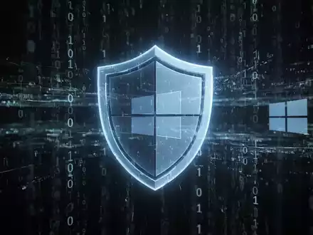 Digitales Schild-Symbol in blauem Leuchten, überlagert mit abstraktem Binärcode und Datenströmen, symbolisiert Cybersicherheit und Schutz. - Foto: über boerse-global.de